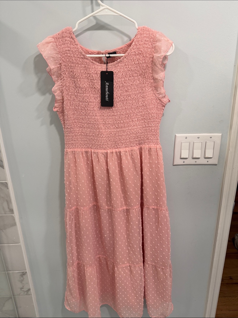 Amoreveri Pink Swiss Dot Smocked Dress